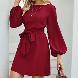 Burgundy long sleeve minimalist work office mini dress